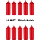 İly Store 10 Adet Kırmızı, Fişek Plastik Sosluk, Ketçap, Mayonez, Hardal, Barbekü, Zeytinyağlık, Limonluk, 500 ml