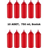 İly Store 10 Adet Kırmızı, Fişek Plastik Sosluk, Ketçap, Mayonez, Hardal, Barbekü, Zeytinyağlık, Limonluk, 750 ml