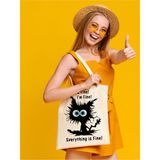 I'm Fine, Everything Is Fine Tote Bez Çanta, Pinterest Çanta, Kitap Çantası, Shopper Omuz Çantası - 10D-Krem