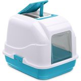 Imac Easy Cat Kapalı Kedi Tuvaleti Mavi Beyaz 50x40x40Cm - Mavi - Beyaz