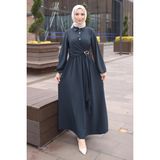 İmaj Butik Antrasit Yan Bağlamalı Kol Lastikli Elbise - 40