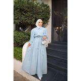 İmaj Butik Bebe Mavi Balon Kol Kuşaklı Çizgili Elbise - 38