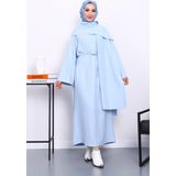 İmaj Butik Bebe Mavi Bisiklet Yaka Bel Kuşaklı Elbise - 38 - 40