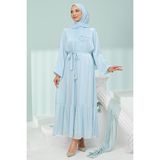 İmaj Butik Bebe Mavi Çiçek Bronşlu Şifon Elbise - 38 - 40