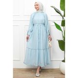 İmaj Butik Bebe Mavi Kol ve Bel Ip Bağlamalı Elbise - 38 - 40