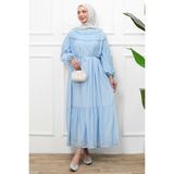 İmaj Butik Bebe Mavi Yaka Fırfırlı Bel Bağlamalı Elbise - 38 - 40