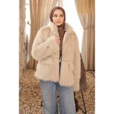 İmaj Butik Bej Fermuarlı Astarlı Kısa Kürk Kaban - 40