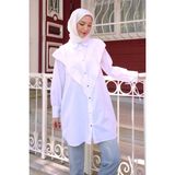 İmaj Butik Beyaz Ön Detaylı Kol Bağlamalı Tunik