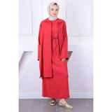 İmaj Butik Bordo Beli İpli Tunik Elbise Kombin Takım - 38 - 40