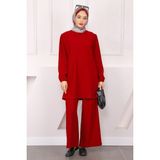 İmaj Butik Bordo Bürümcük Tunik Pantolonlu Takım - 2XL