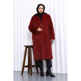 İmaj Butik Bordo Cepli Kürk Kaban - 1