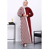 İmaj Butik Bordo Çizgili Triko Elbise - Standart