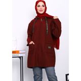İmaj Butik Bordo Kapşonlu Cepli Buklet Kaban - 38