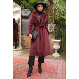 İmaj Butik Bordo Kolları Örgü Detaylı Angora Kaban - 44