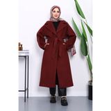 İmaj Butik Bordo Kolu Apoletli Astarlı Kaşe Kaban - 42