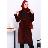 İmaj Butik Bordo Kruvaze Yaka Cepli Angora Kaban - 42