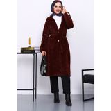 İmaj Butik Bordo Kruvaze Yaka Kol Apoletli Angora Kaban - 44