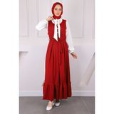 İmaj Butik Bordo Kuşaklı Bluz Kombinli Jile Elbise - 40