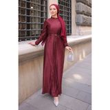 İmaj Butik Bordo Piliseli Kraş Elbise - 48