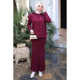 İmaj Butik Bordo Triko Süveter Kombinli Elbise - Standart