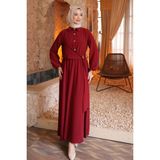 İmaj Butik Bordo Yan Bağlamalı Kol Lastikli Elbise - 40
