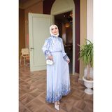 İmaj Butik Buz Mavi Bel Lastikli Desenli Elbise - 38