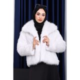 İmaj Butik Ekru Astarlı Kısa Kürk Kaban - 36