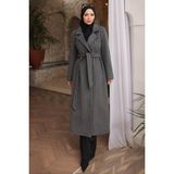 İmaj Butik Füme Bel Kuşaklı Uzun Kaşe Kaban - S