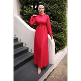 İmaj Butik Fuşya Zincir Kuşaklı Fitilli Uzun Elbise - 42 - 44