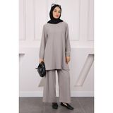 İmaj Butik Gri Bürümcük Tunik Pantolonlu Takım - XL