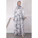 İmaj Butik Gri Desenli Eteği Katlı Şifon Elbise - 38 - 40