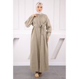 İmaj Butik Haki Bel Kuşaklı Müslin Elbise - 42 - 44