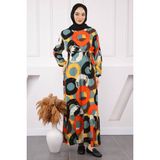 İmaj Butik Haki Desenli Eteği Katlı Viscon Elbise - 38 - 40