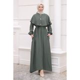 İmaj Butik Haki Kol Lastikli Pelerinli Elbise - 38 - 40