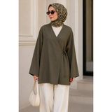 İmaj Butik Haki Kruvaze Yaka Yandan Bağlamalı Yazlık Kimono Tunik - S