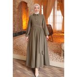 İmaj Butik Haki Yan Bağlamalı Kol Lastikli Elbise - 40