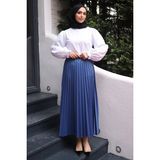 İmaj Butik Indigo Bel Lastikli Piliseli Etek - İndigo - 2XL