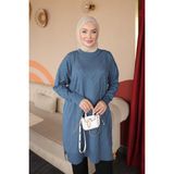 İmaj Butik Indigo Soğuk Iplik Triko Tunik - İndigo - Standart