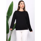 İmaj Butik Kadın Siyah İki İplik Bisiklet Yaka Sweatshirt Uzun Kol Ekstra Rahat Tasarım - 2XL