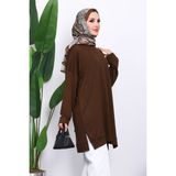 İmaj Butik Kahverengi Bisiklet Yaka Modal Tunik - XL
