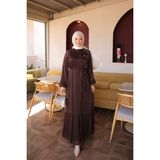 İmaj Butik Kahverengi Çiçek Bronşlu Şifon Elbise - 38 - 40