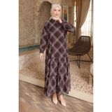 İmaj Butik Kahverengi Desenli Şifon Elbise - 46