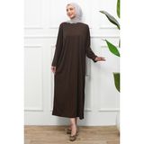 İmaj Butik Kahverengi Kol Katlı Oversize Modal Elbise - 42 - 44