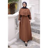 İmaj Butik Kahverengi Kol Lastikli Pelerinli Elbise - 38 - 40