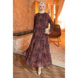 İmaj Butik Kahverengi Kol Lastikli Şifon Elbise - 48