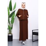 İmaj Butik Kahverengi Üç Iplik Sweat Hırka Elbise Kombin Takım - 38 - 40