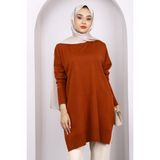 İmaj Butik Kiremit Bisiklet Yaka Merserize Salaş Triko Tunik - Standart