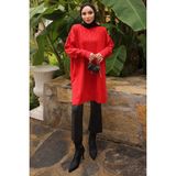 İmaj Butik Kırmızı Bisiklet Yaka Soğuk İplik Triko Tunik - Standart