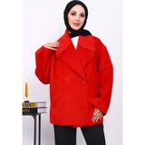 İmaj Butik Kırmızı Çift Cepli Düğmeli Kaşe Ceket