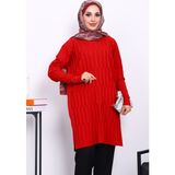 İmaj Butik Kırmızı Soğuk İplik Merserize Triko Tunik - Standart